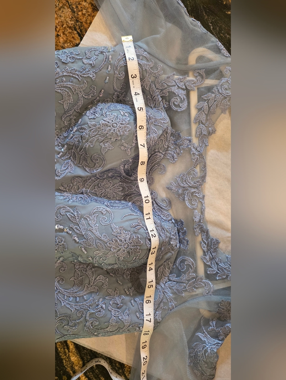 Elegant Light Blue Lace Bodice Chiffon Dress - Picture 6 of 7